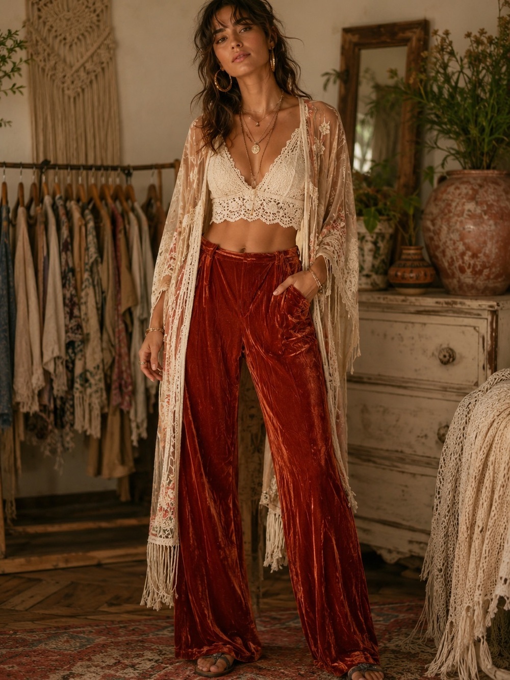SALE!!!🔥 Entro L Velvet Burnt Orange Trousers